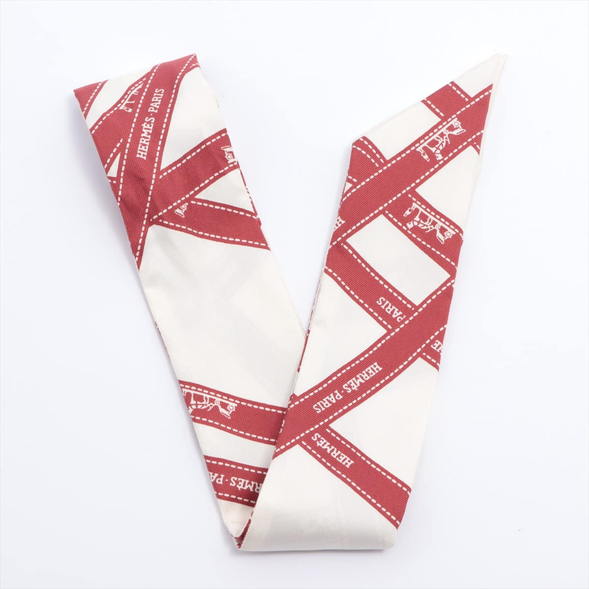 Hermès Twilly Bolduc Ribbon Scarf Silk White