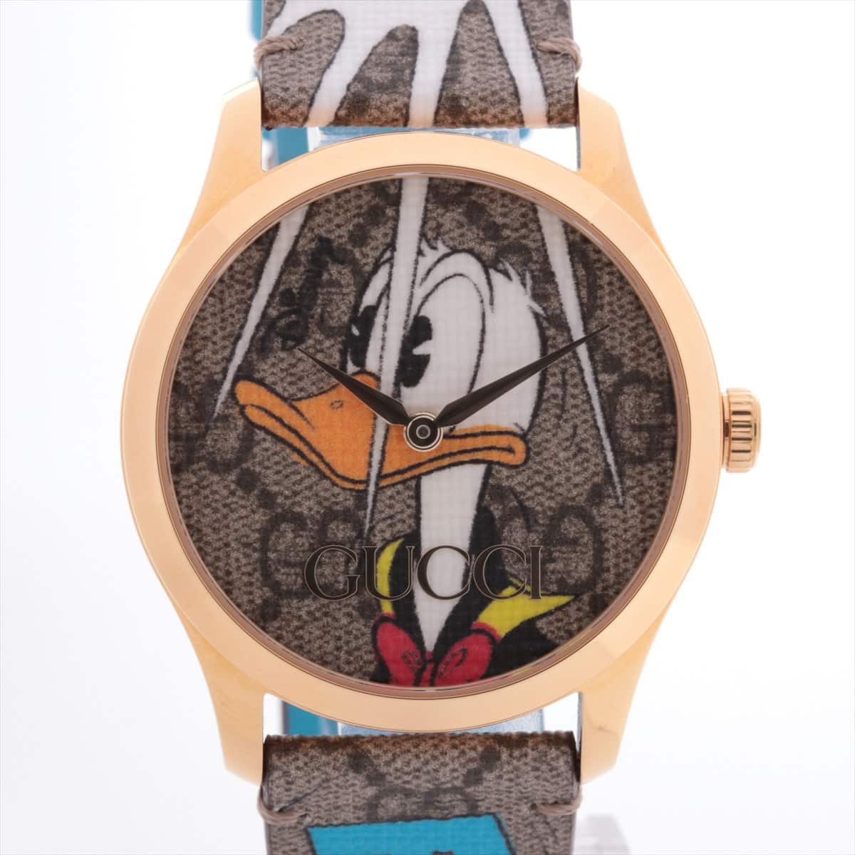 Gucci G-Timeless YA1264167 GP & Leather QZ Beige dial ×Disney/Donald Duck