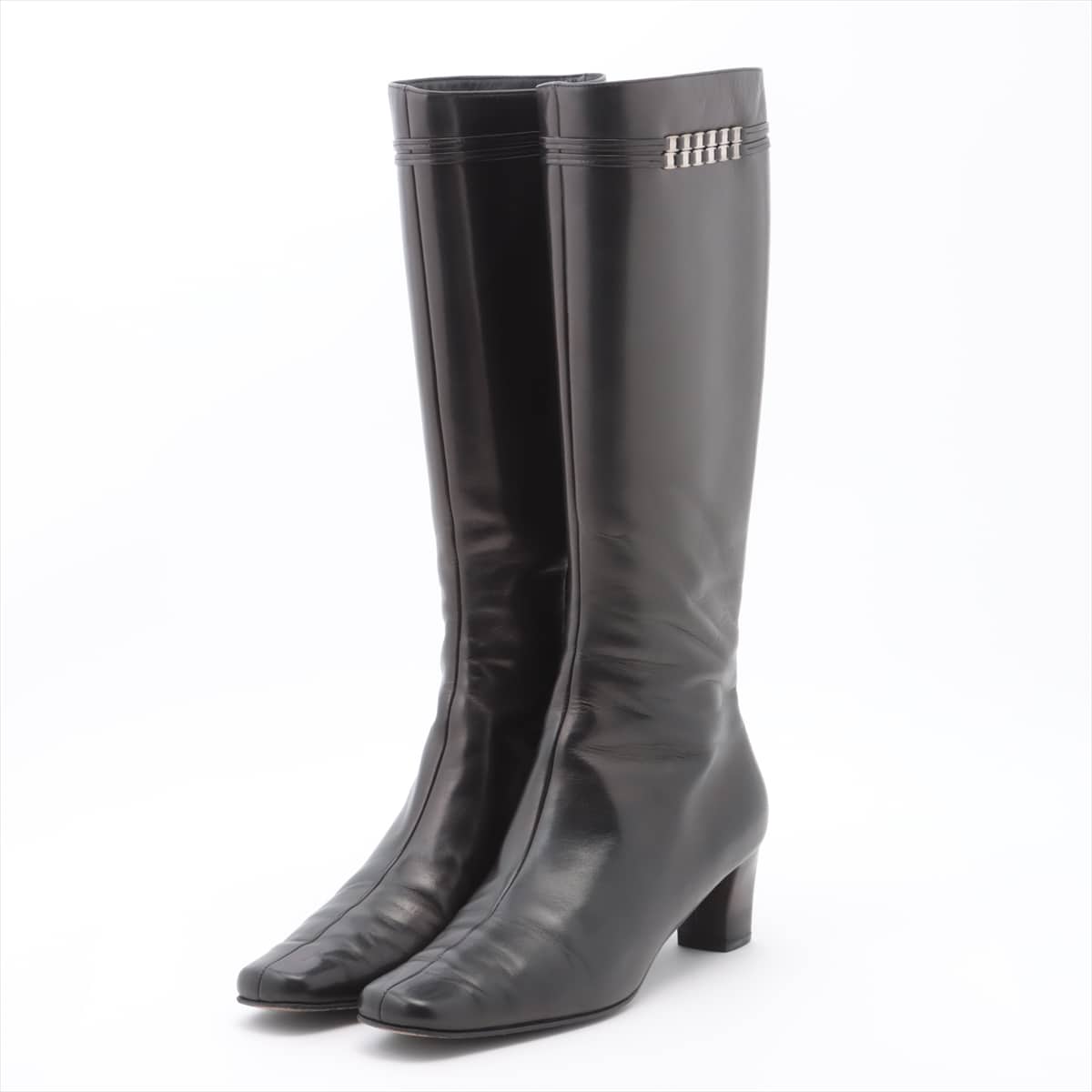 Ferragamo Leather Long boots 7C Ladies' Black GUISA 19550