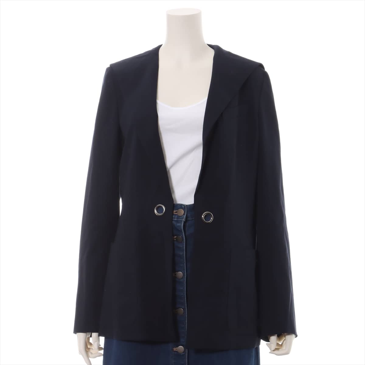 Hermès Wool & silk Jacket 34 Ladies' Navy blue  sailor collar