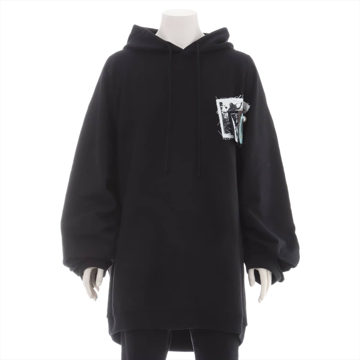 Raf Simons 20SS Cotton Parker L Men's Black  Oversized hoodie with patches & pins
