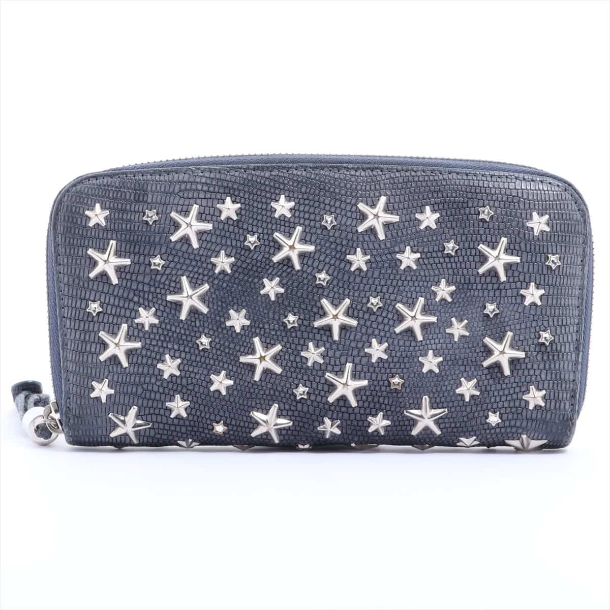 Jimmy Choo Star studs Leather Round-Zip-Wallet Blue