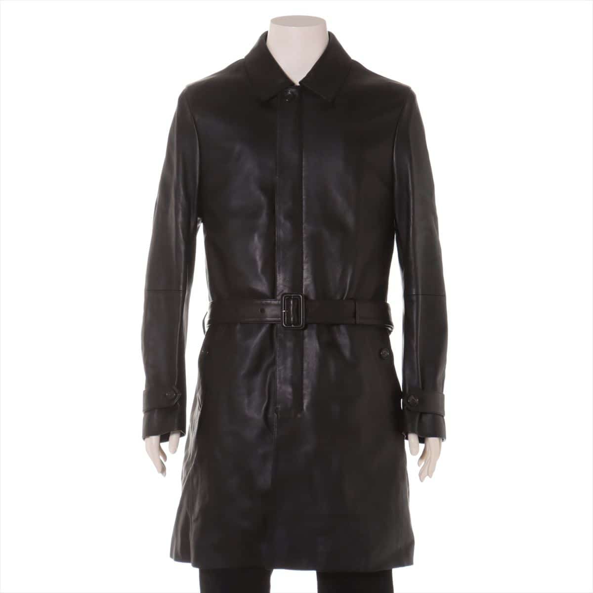 Loewe Leather Long coat 50 Men's Black Lined