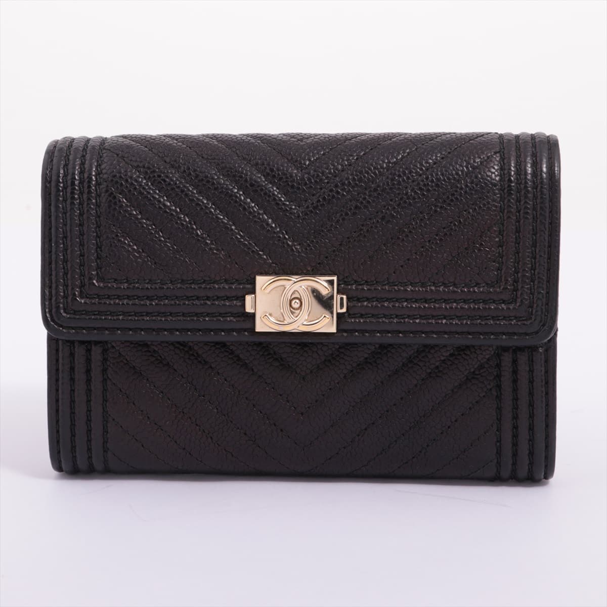 Chanel Boy Chanel Caviarskin Wallet Black Gold Metal fittings 24XXXXXX
