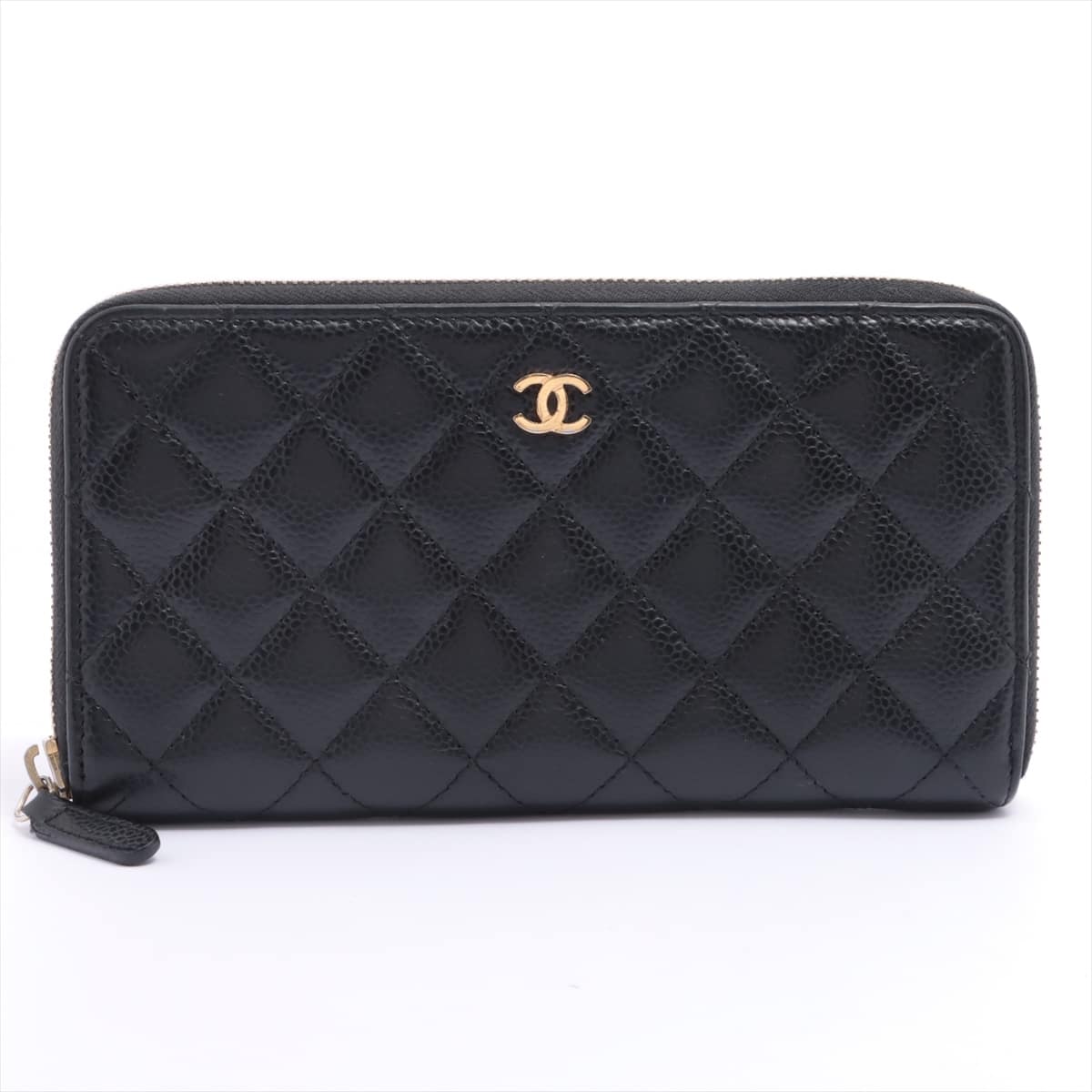 Chanel Coco Mark Caviarskin Round-Zip-Wallet Black Gold Metal fittings 24XXXXXX