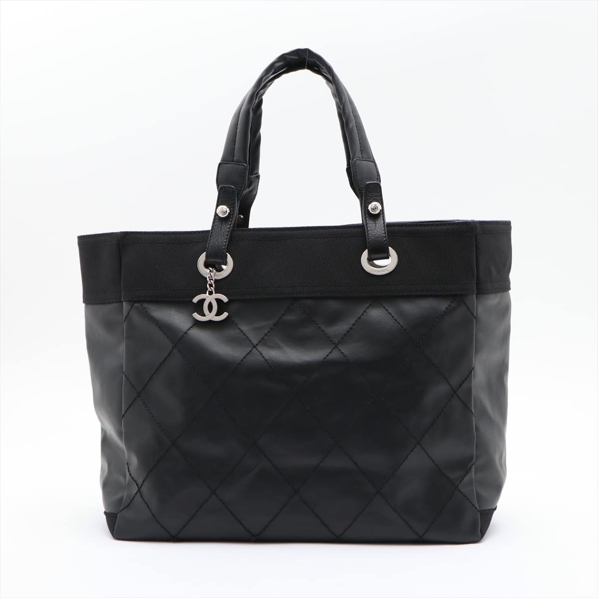 Chanel Paris Biarritz GM Leather Hand bag Black Has fray