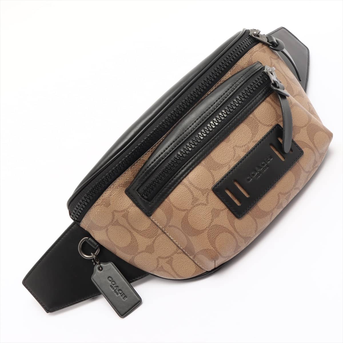 COACH Signature PVC & leather Sling backpack black x beige F78727