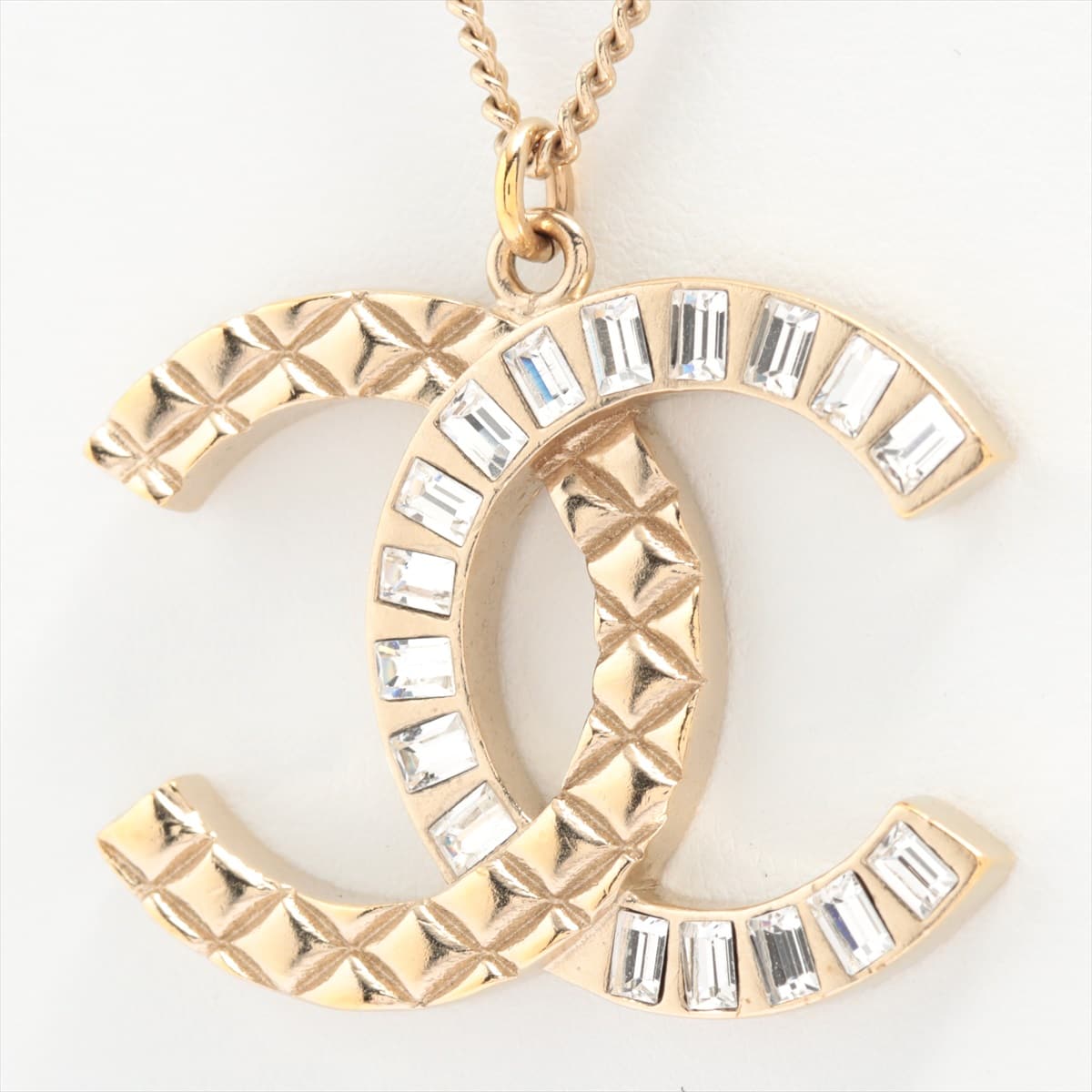 Chanel Coco Mark B18V Necklace GP Gold Rhinestone