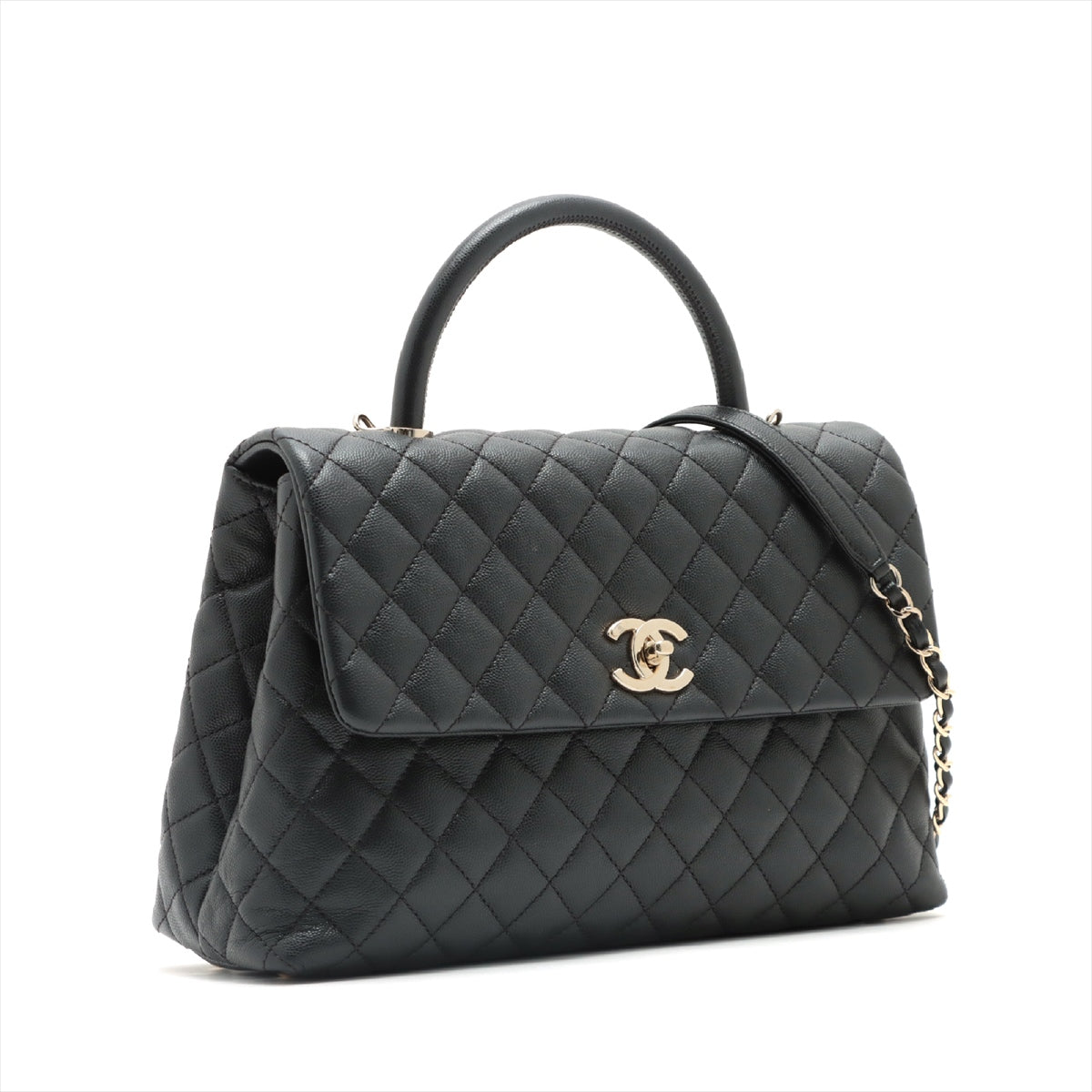 Chanel Coco Handle Caviarskin 2way handbag Black Gold Metal fittings 31st