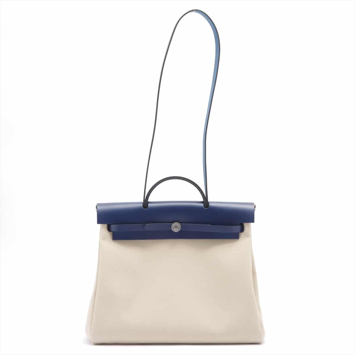 Hermès Herbag Zip MM Toile H & leather Blue encre Silver Metal fittings Z: 2021 with pouch