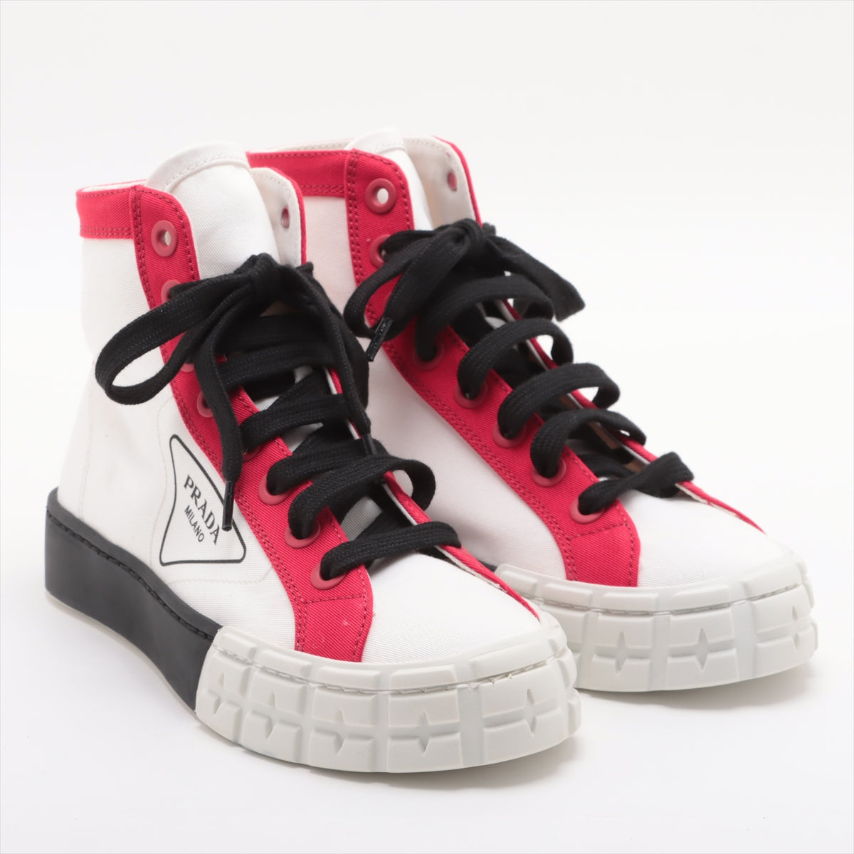 Prada canvas High-top Sneakers 36 Ladies' Red x white 1T941L Logo gabardine