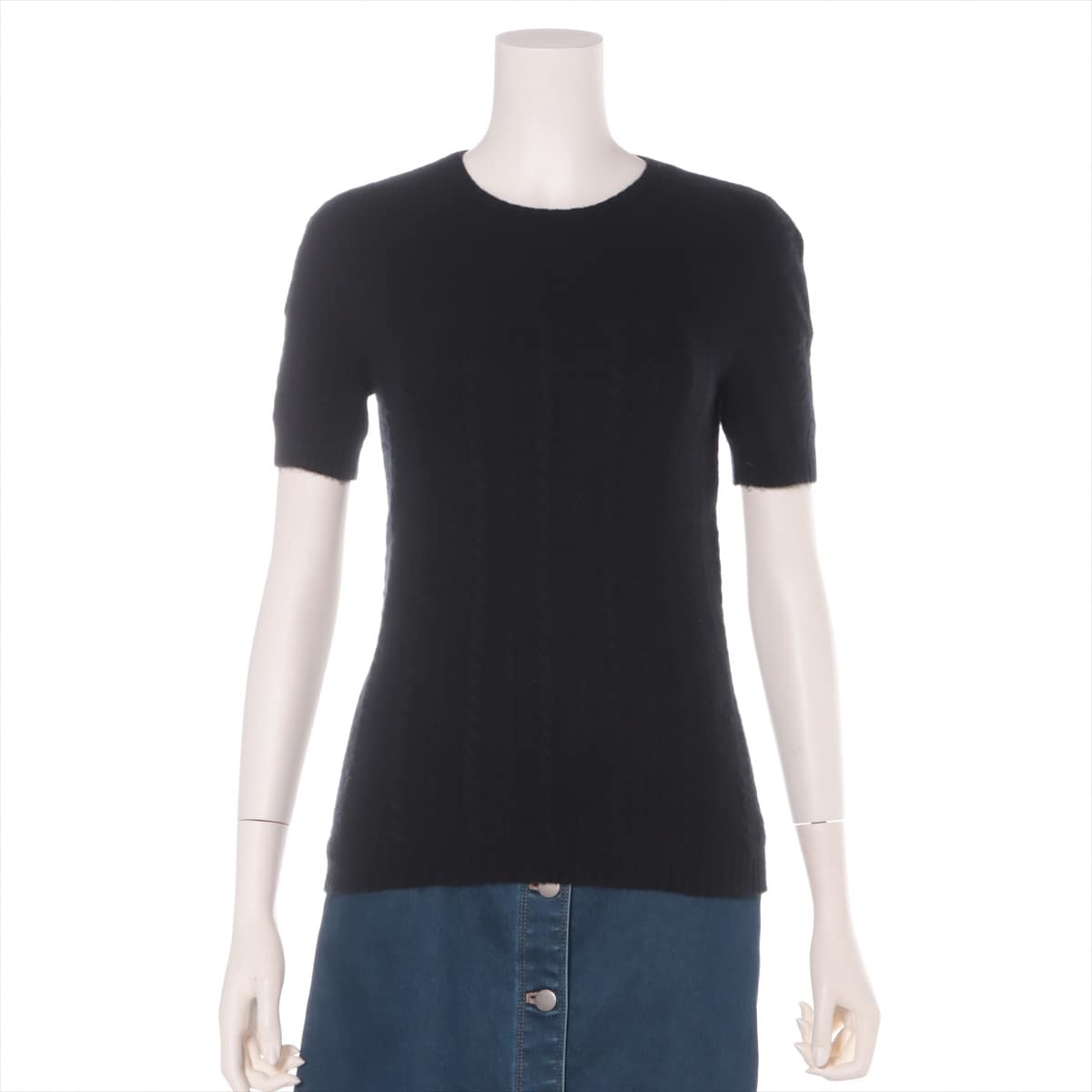 Chanel Coco Button P46 Cashmere & Silk Short Sleeve Knitwear 34 Ladies' Black