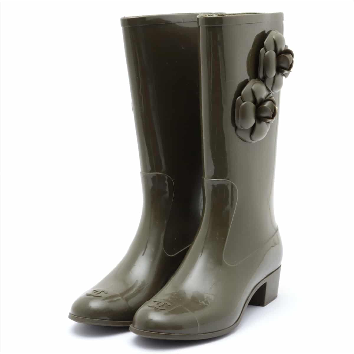 Chanel Camelia Rubber Rain boots 37 Ladies' Khaki