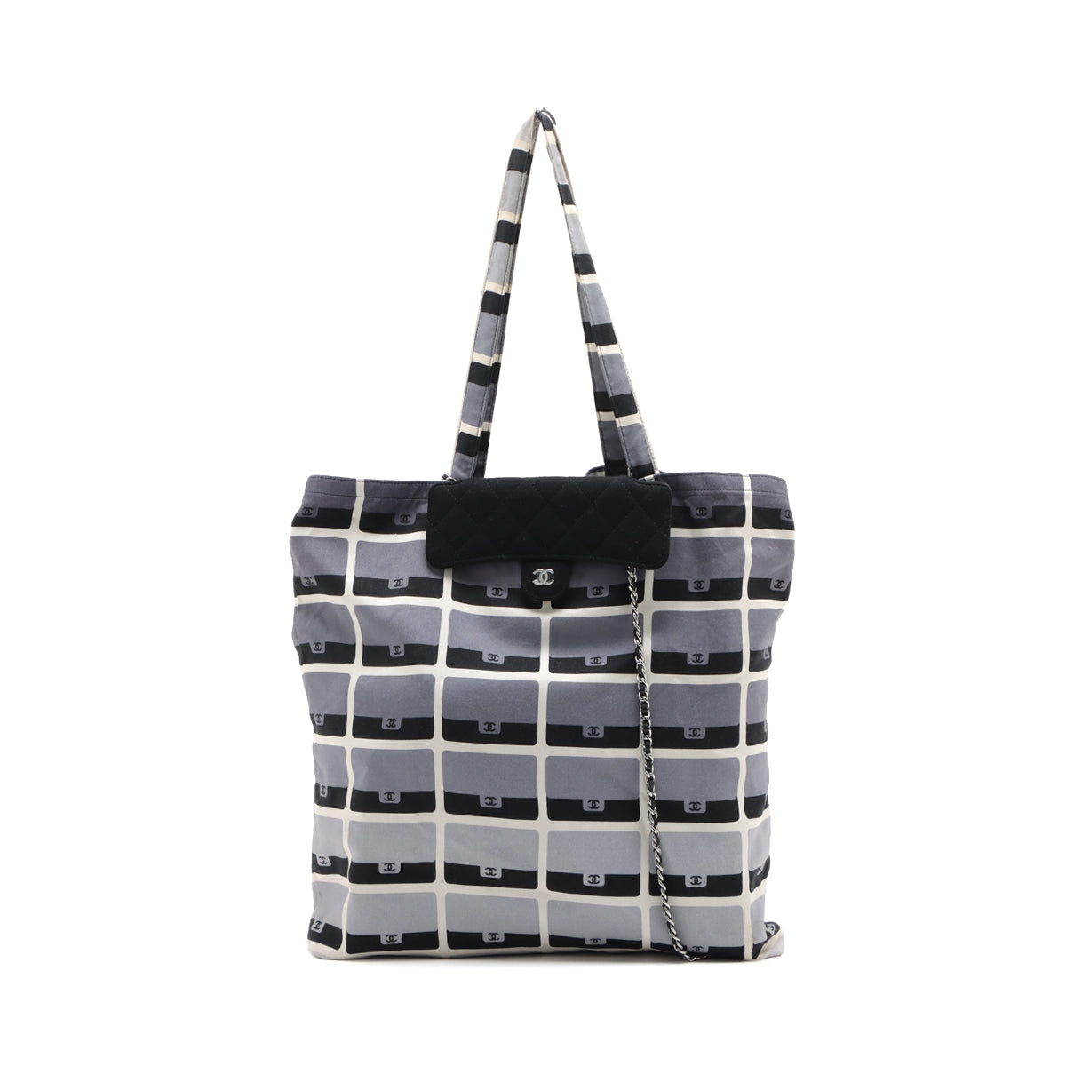 Chanel Matelasse Cotton & Peather 2way shoulder bag Eco bag Black Silver Metal fittings 31st