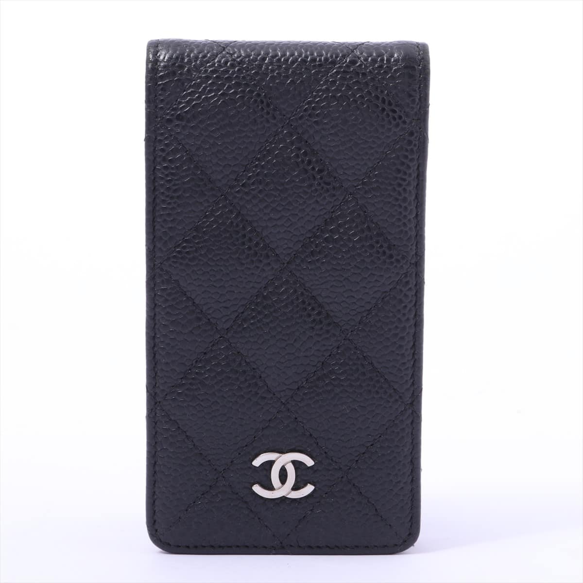 Chanel Matelasse Caviarskin iPhone case Black Silver Metal fittings 16XXXXXX