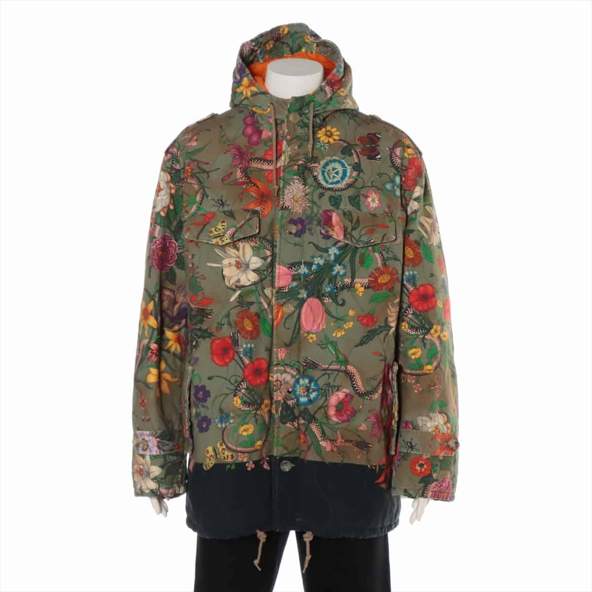 Gucci Cotton & Polyester Insulated jacket 50 Men's Khaki  RUNWAY FLORA SNAKE PRINT