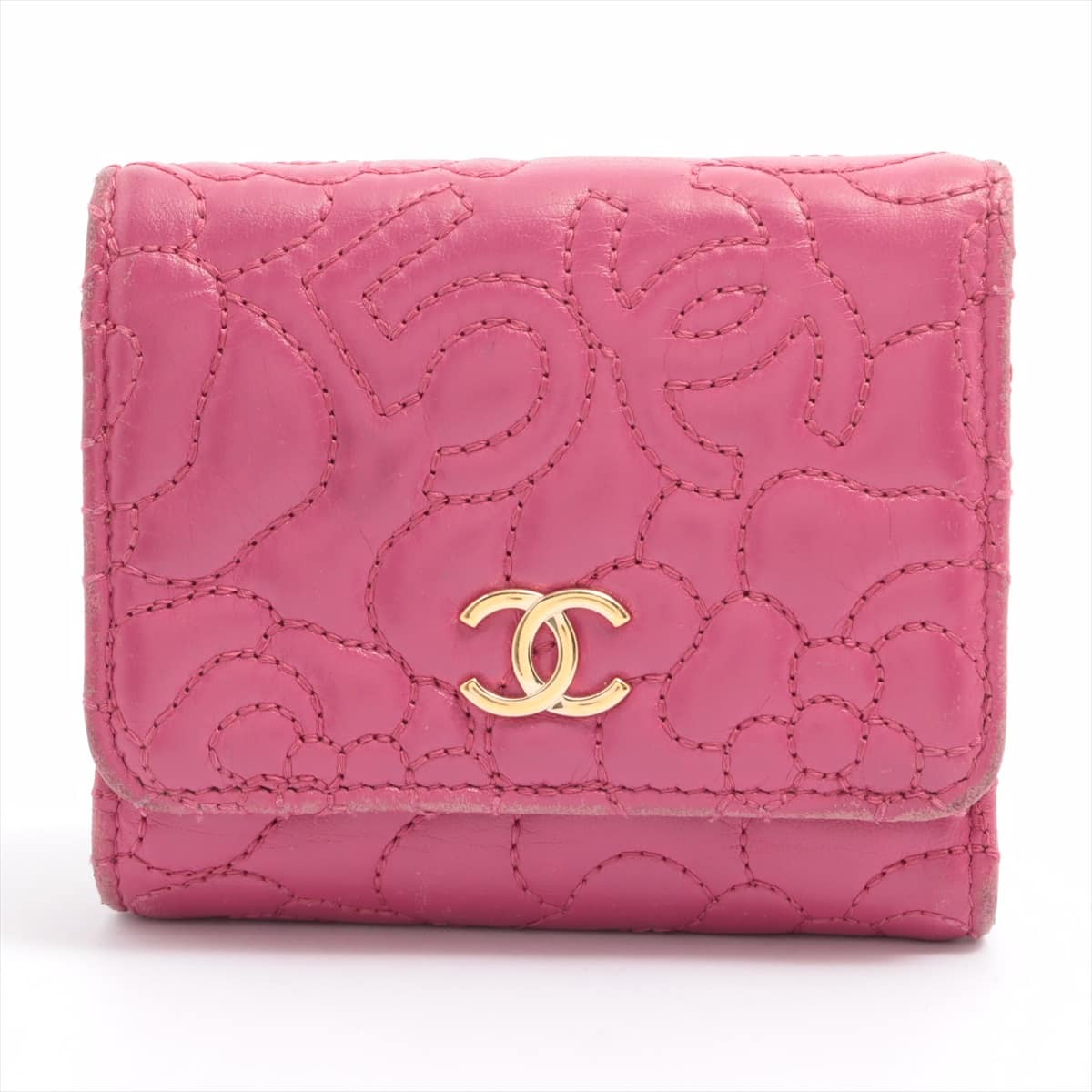 Chanel Camelia Lambskin Compact Wallet Pink Gold Metal fittings 26XXXXXX