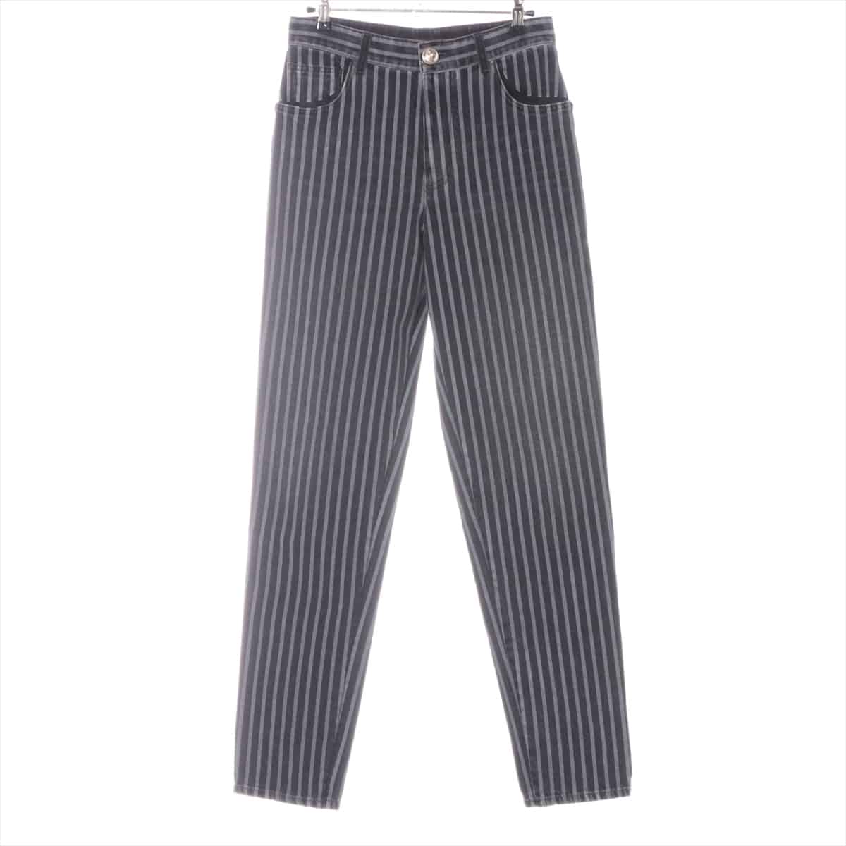 Chanel Coco Button P65 Cotton Denim pants 36 Ladies' Black x Gray  stripes