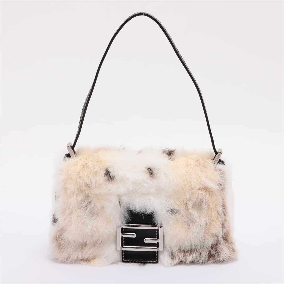 Fendi Mamma Baguette Fur × Leather Shoulder bag White 8BR180