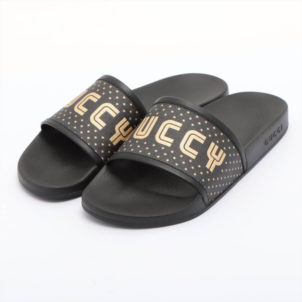 Gucci Rubber Sandals 9 Men's Black 519982 9QR10 1085 Star Sega