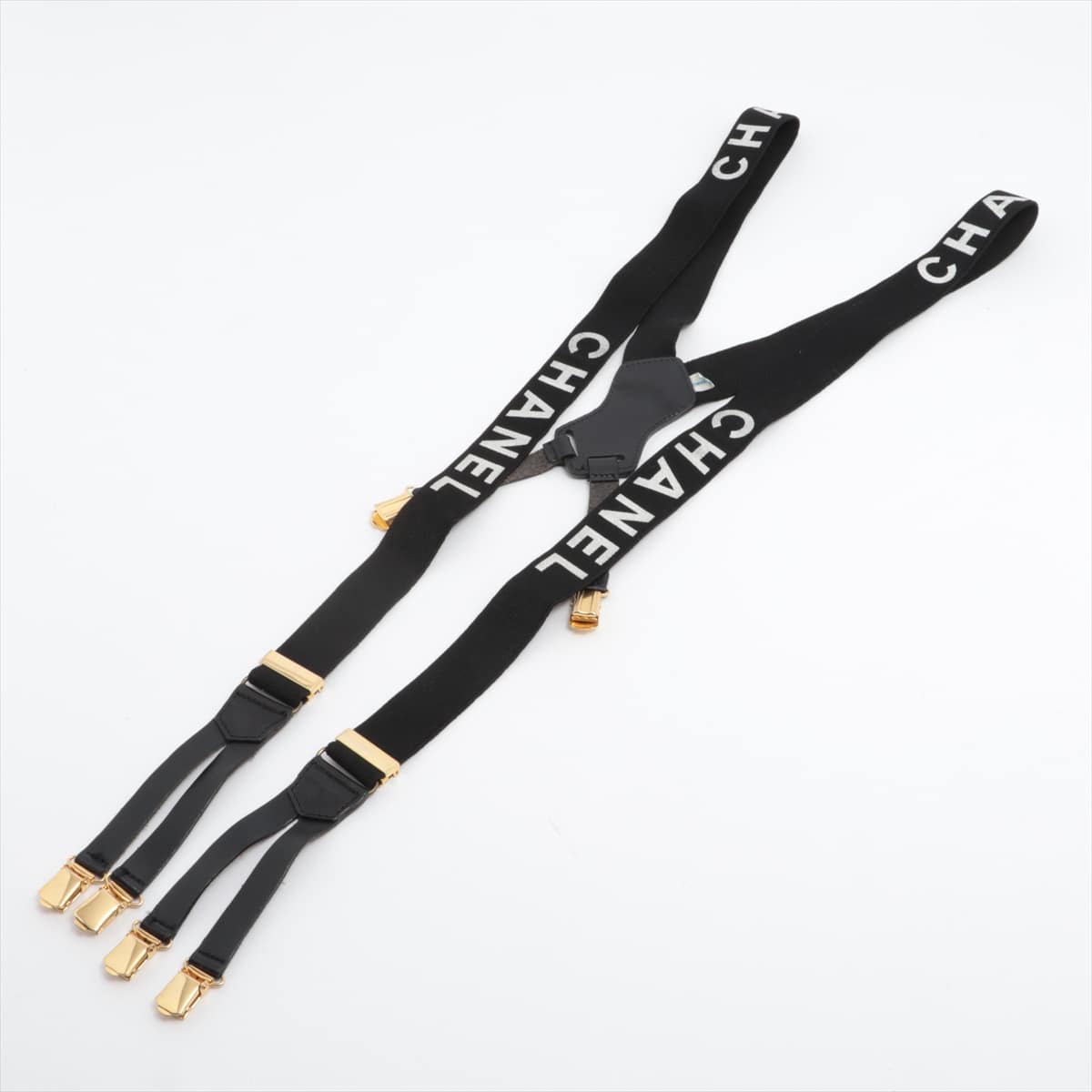 Chanel Logo Suspenders Leather x fabric Black × White