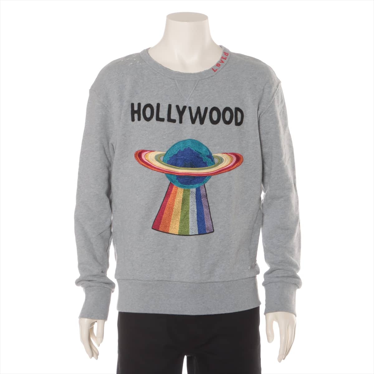 Gucci 17AW Cotton Basic knitted fabric S Men's Grey  Hollywood UFO logo on the front Damage processing