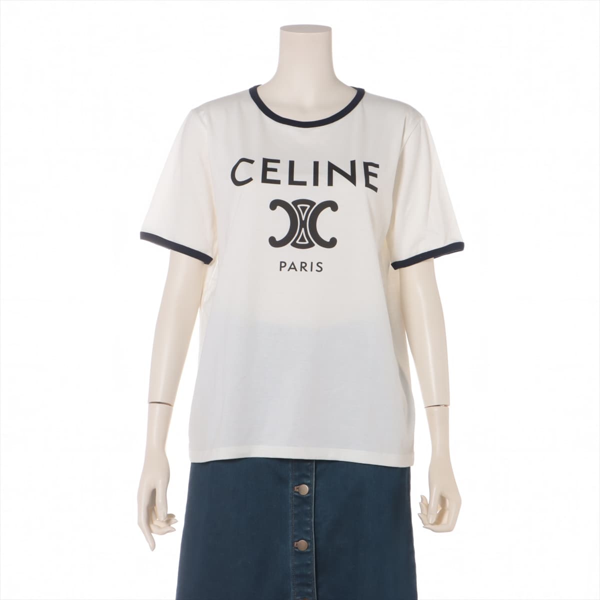 CELINE 22SS Cotton T-shirt L Ladies' White x navy  2X872671Q Triomphe Print