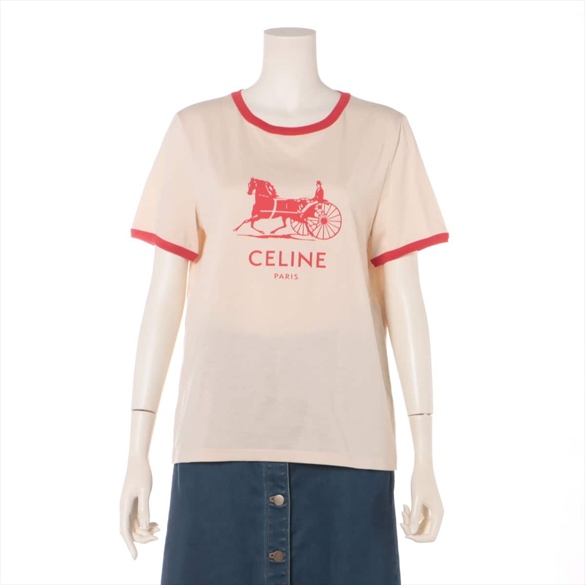 CELINE 22SS Cotton T-shirt M Ladies' Red x beige  2X575671Q Sarky print