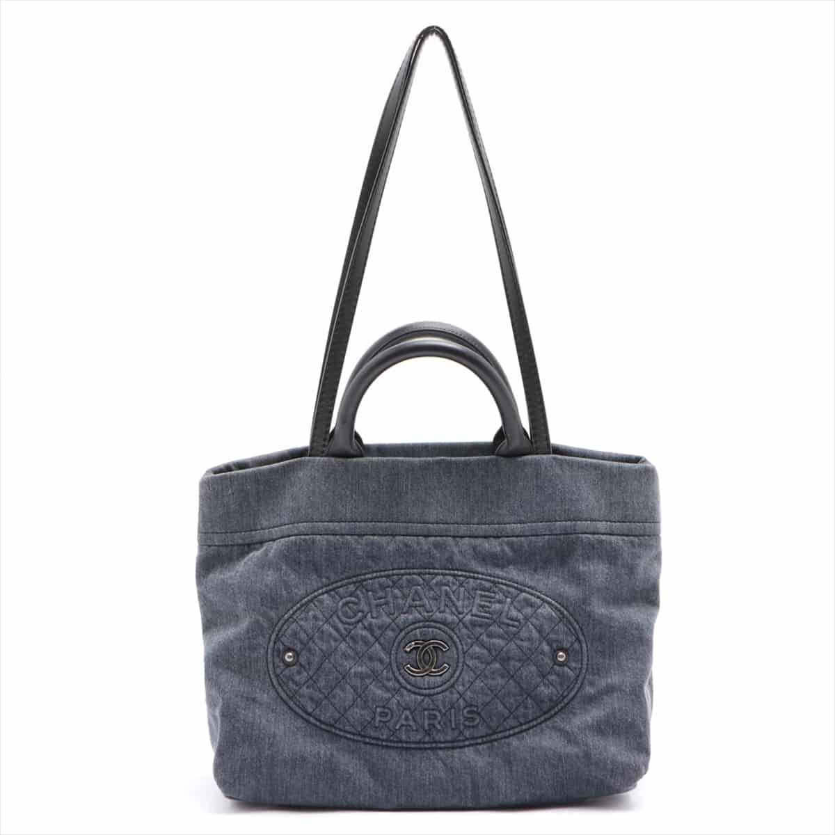 Chanel Coco Mark Denim & leather 2way handbag Blue indigo Silver Metal fittings 23XXXXXX