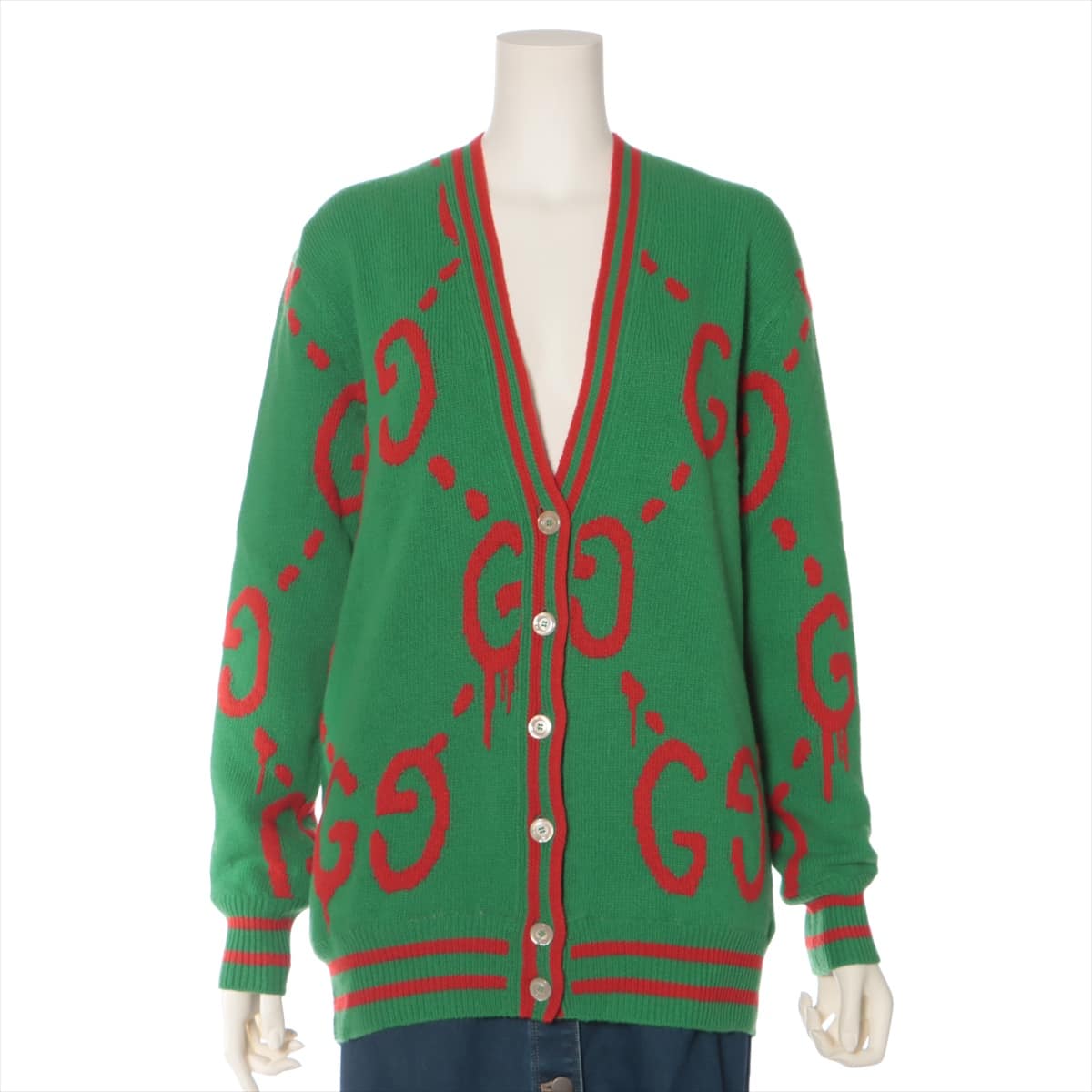 Gucci Wool Cardigan XS Ladies' Red x green  Full pattern silk lining GG pattern