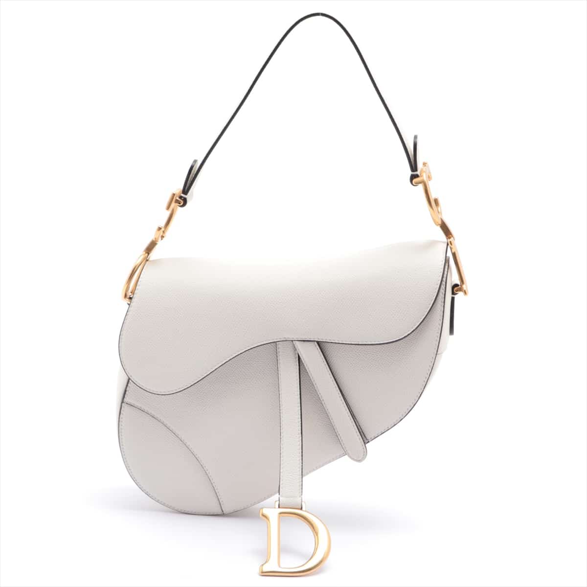 Christian Dior Saddle Bag Leather Hand bag White