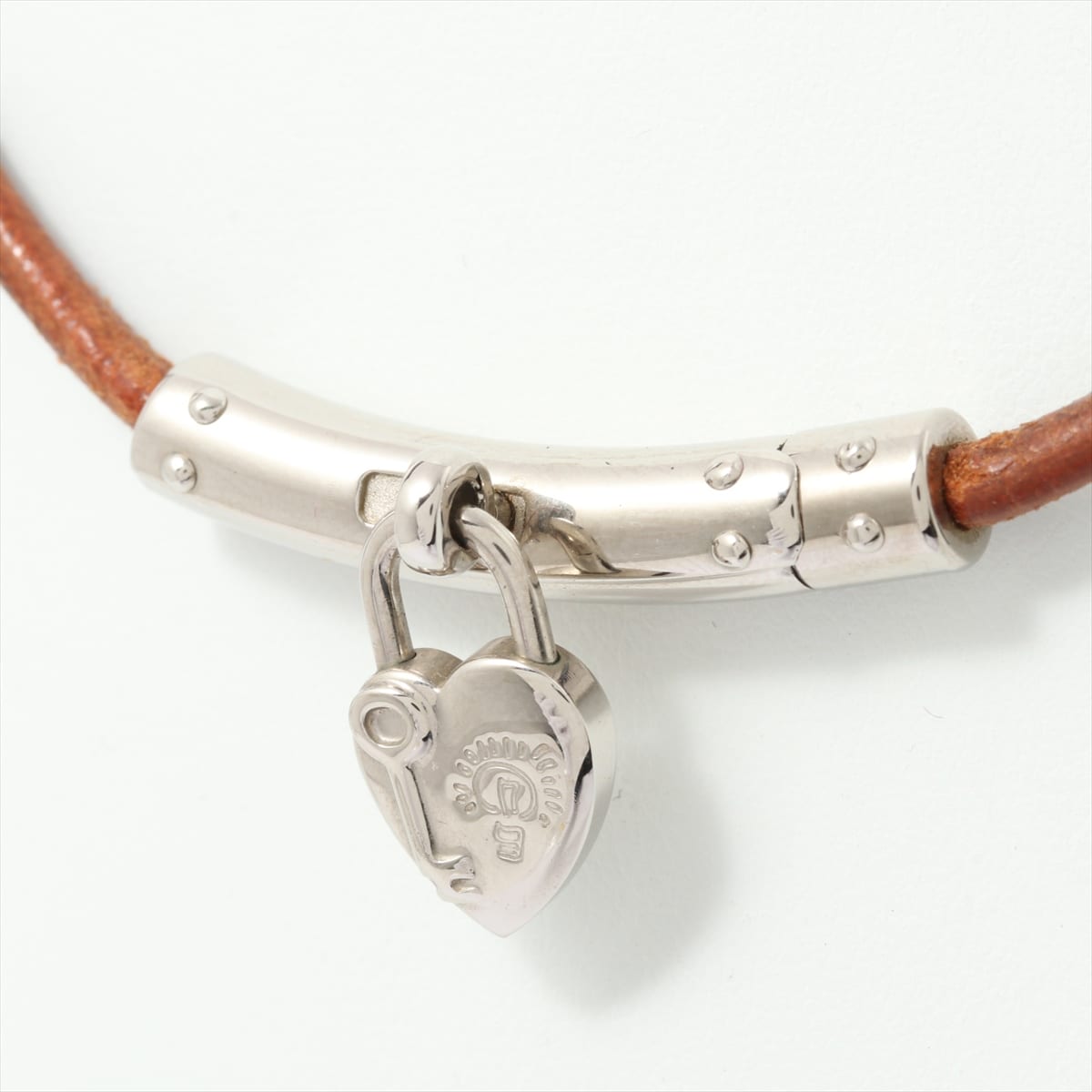 Hermès Choker Leather Brown Heart Cadena Vivilide Silver Metallic material