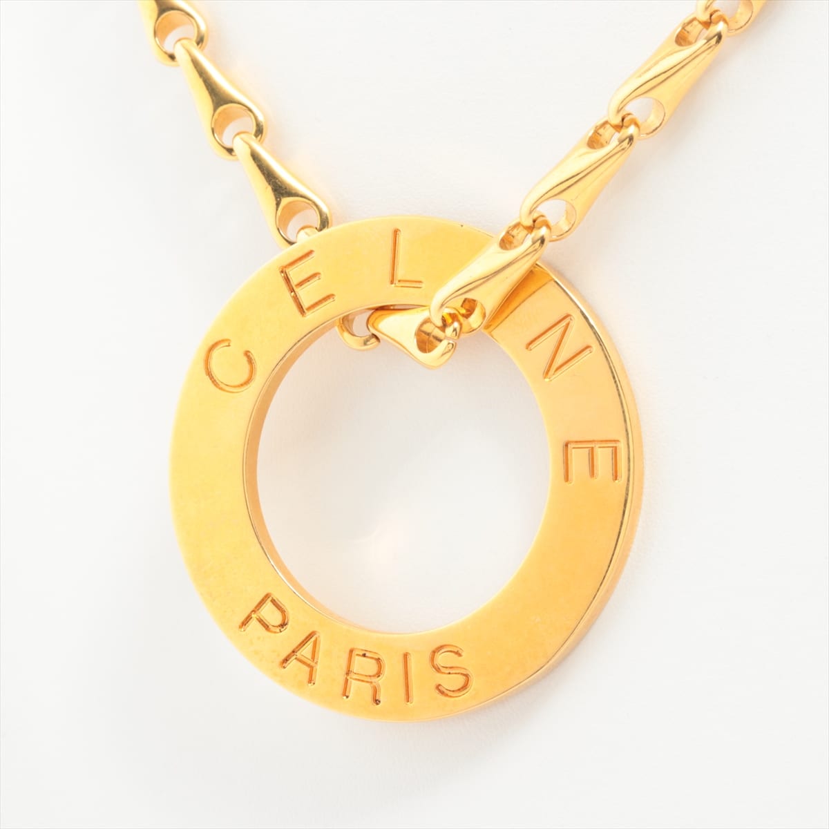 CELINE Vintage Necklace GP Gold Circle logo