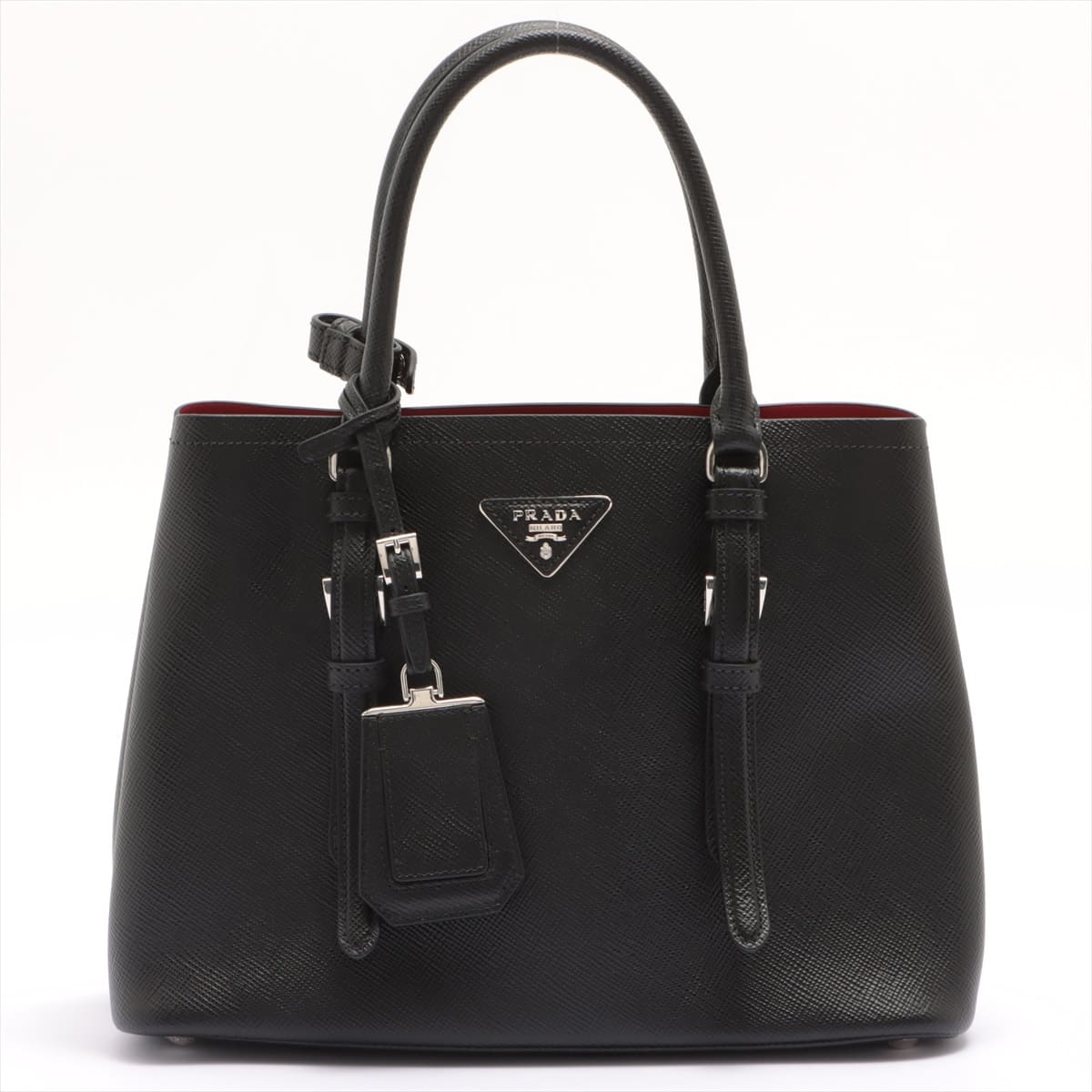 Prada Saffiano Double Bag 2way handbag Black 1BG883 open papers