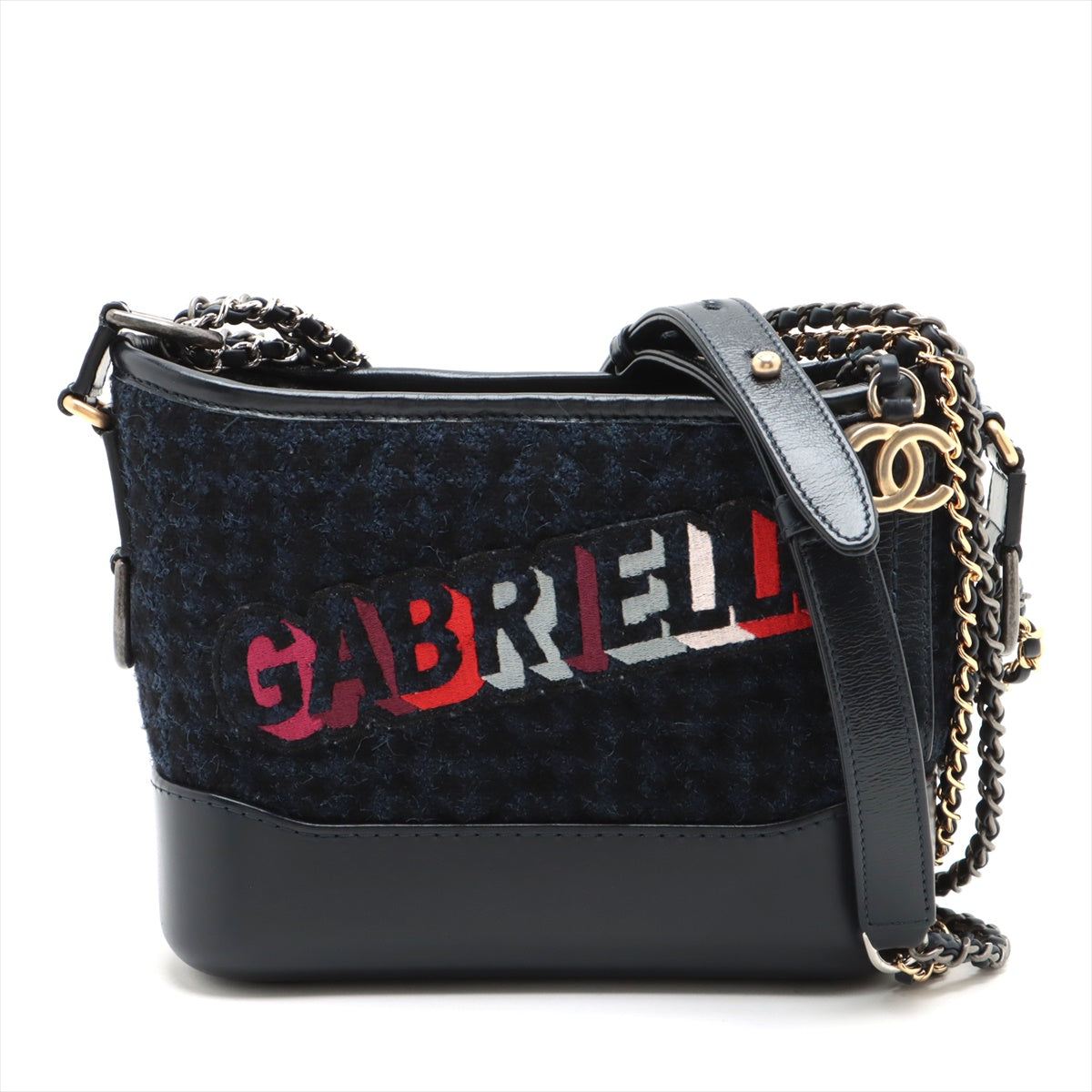 Chanel Gabrielle Doo Chanel Tweed Chain shoulder bag Navy blue Gold x silver metal fittings 24XXXXXX