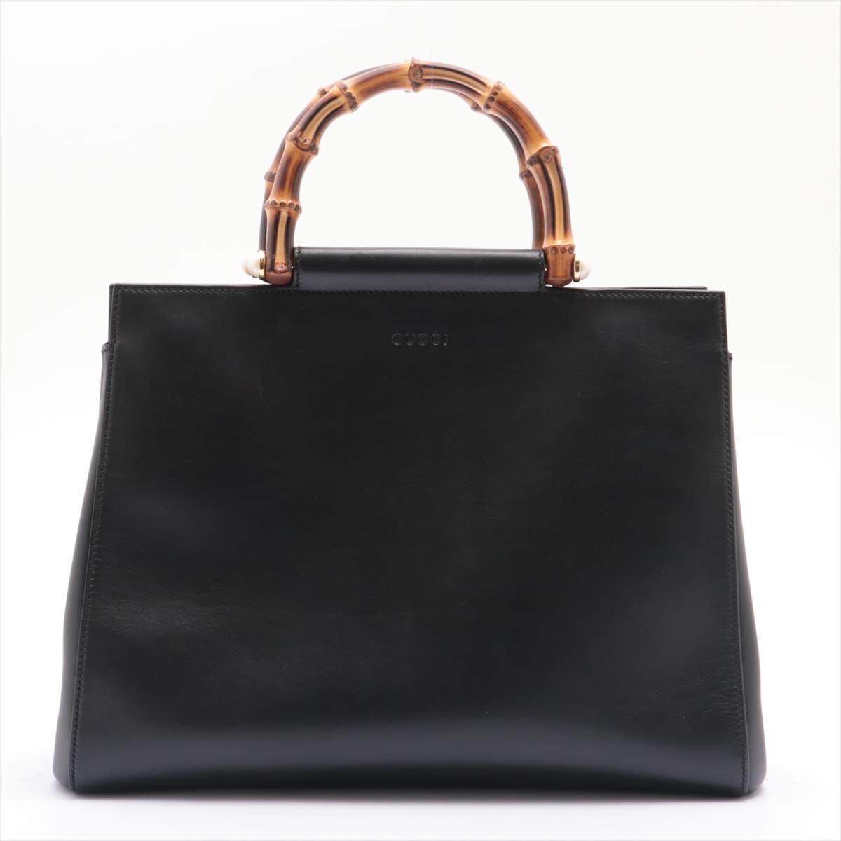 Gucci Bamboo Nymphaea Leather 2way handbag Black 453766