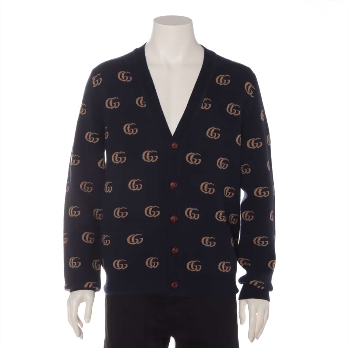 Gucci 21AW Wool Cardigan L Men's Navy blue  Double G 645291