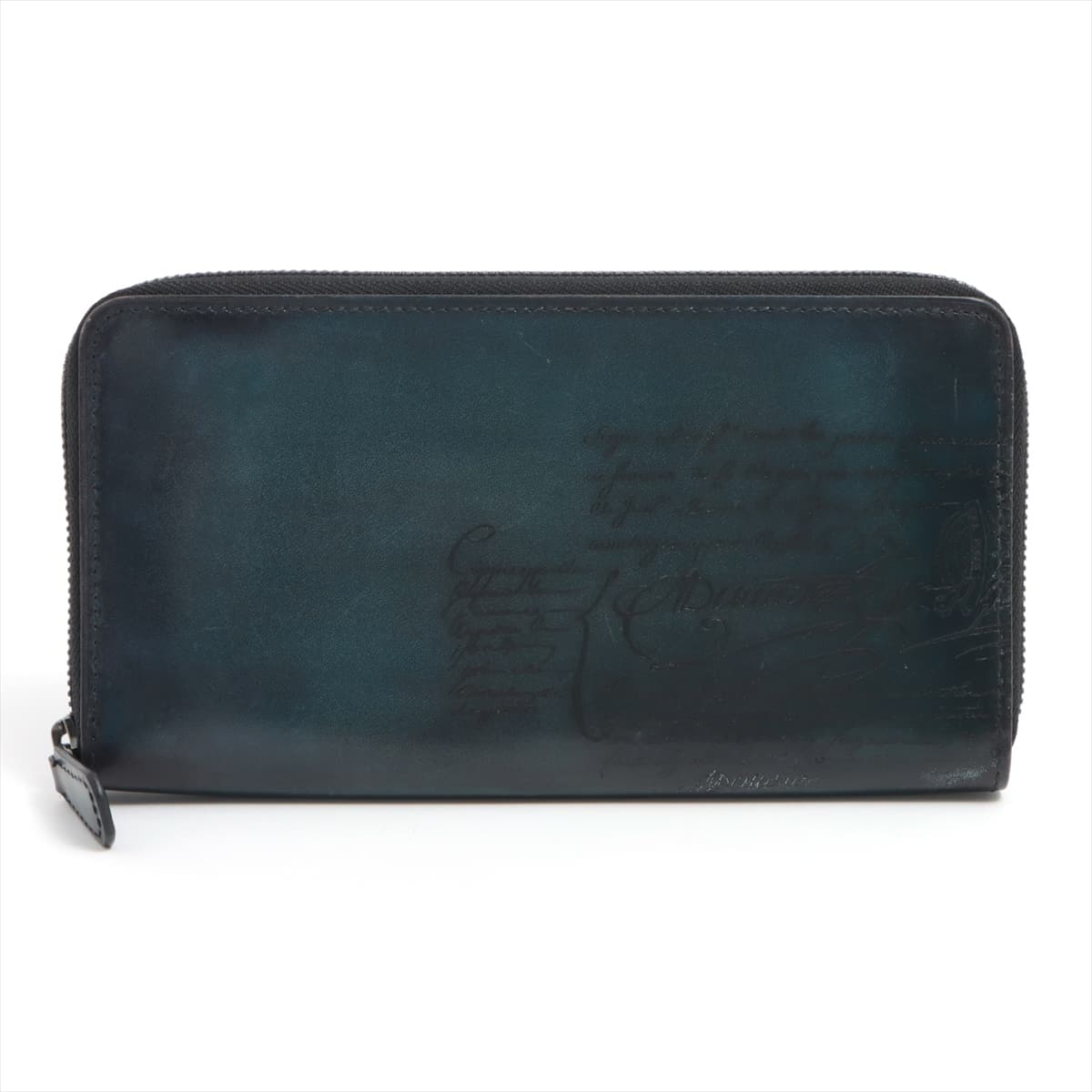 Berluti Calligraphy Leather Round-Zip-Wallet Navy blue