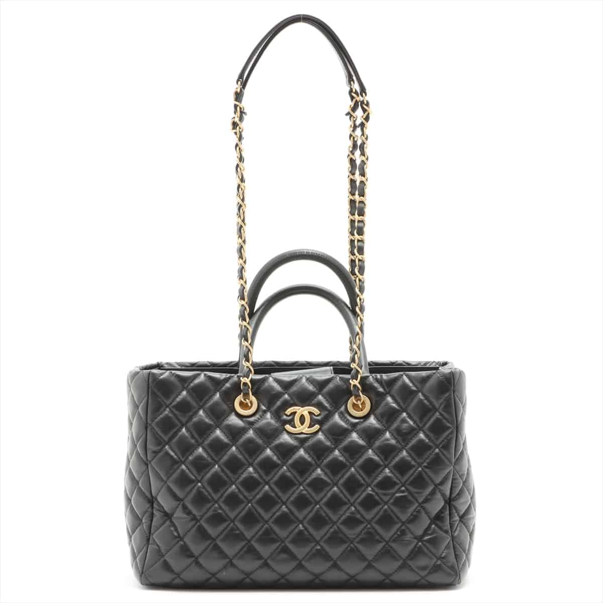 Chanel Matelasse Leather 2way shoulder bag Black Gold Metal fittings 26XXXXXX