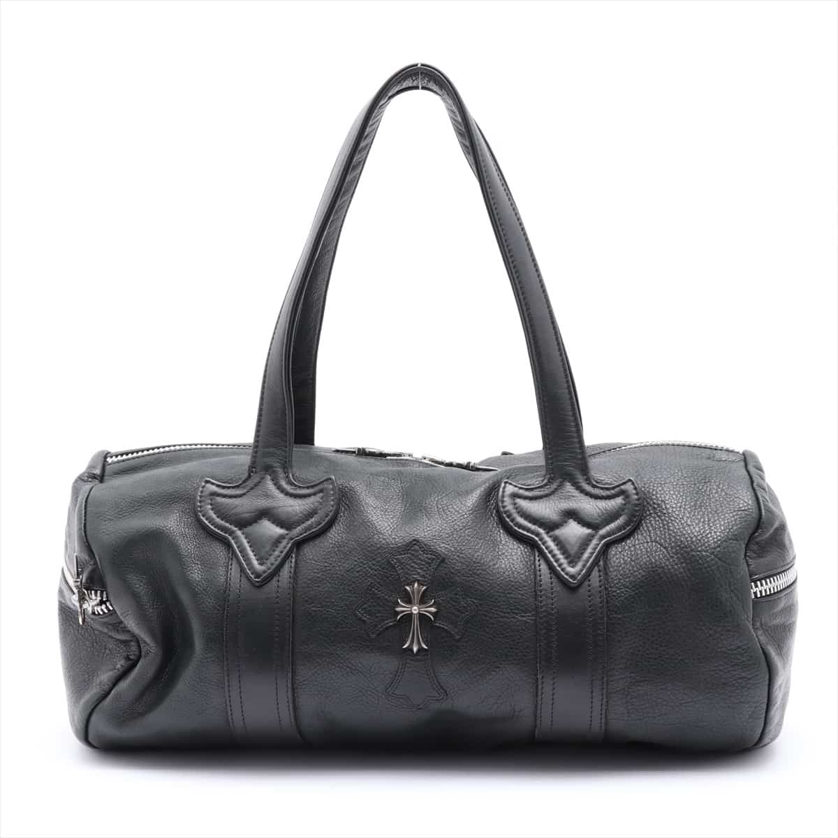 Chrome Hearts Cemetery Cross Patch Boston bag Leather Black