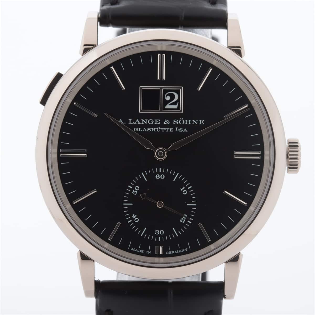 A. Lange & Söhne Saxonia outsize Date 381.029 750 & leather AT Black-Face