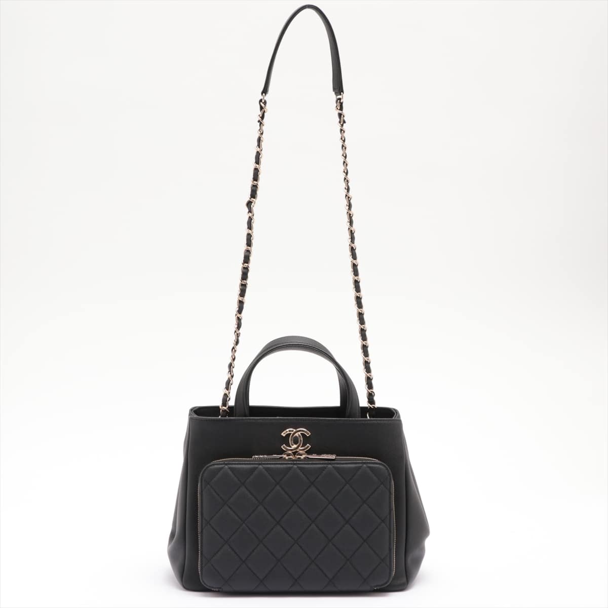 Chanel Matelasse Caviarskin 2way handbag Black Gold Metal fittings 28th