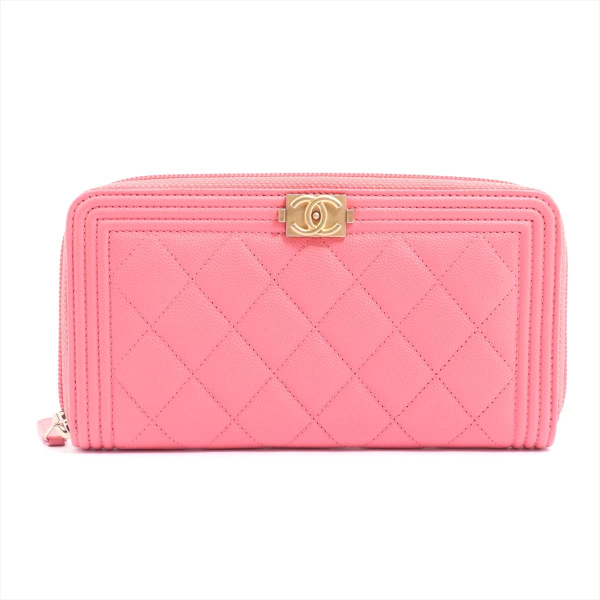 Chanel Boy Chanel Caviarskin Round-Zip-Wallet Pink Gold Metal fittings 25XXXXXX