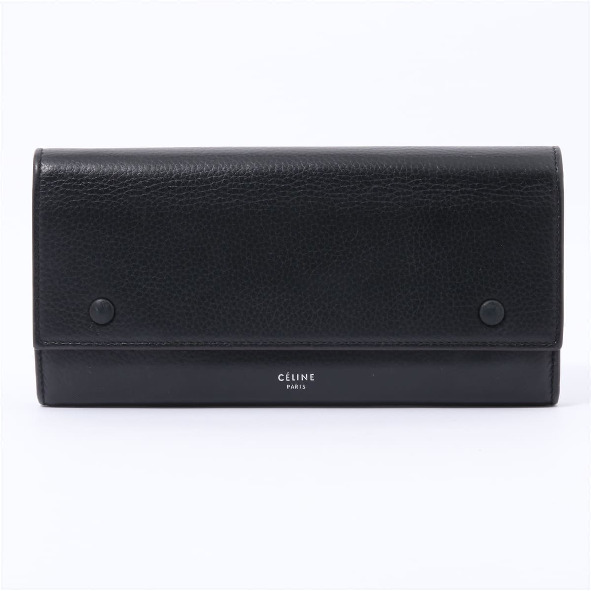 CELINE Large Flap Multi Function Leather Wallet Black