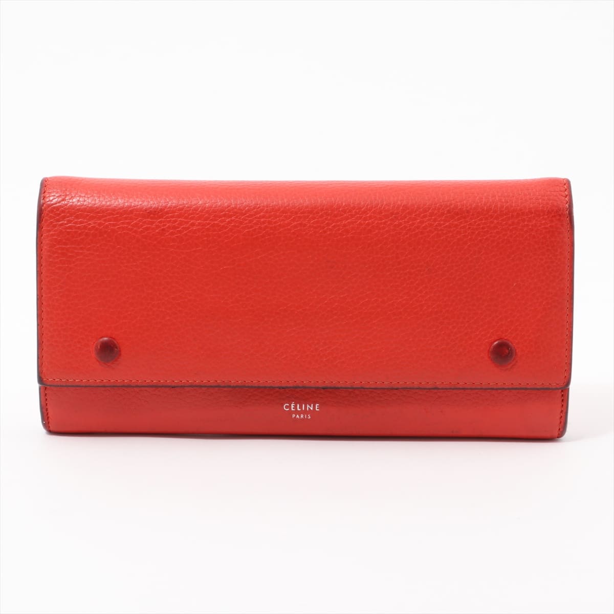 CELINE Large Flap Multi Function Leather Wallet Red