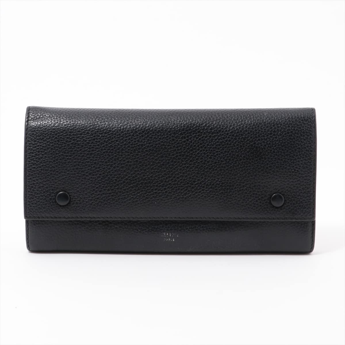 CELINE Large Flap Multi Function Leather Wallet Black