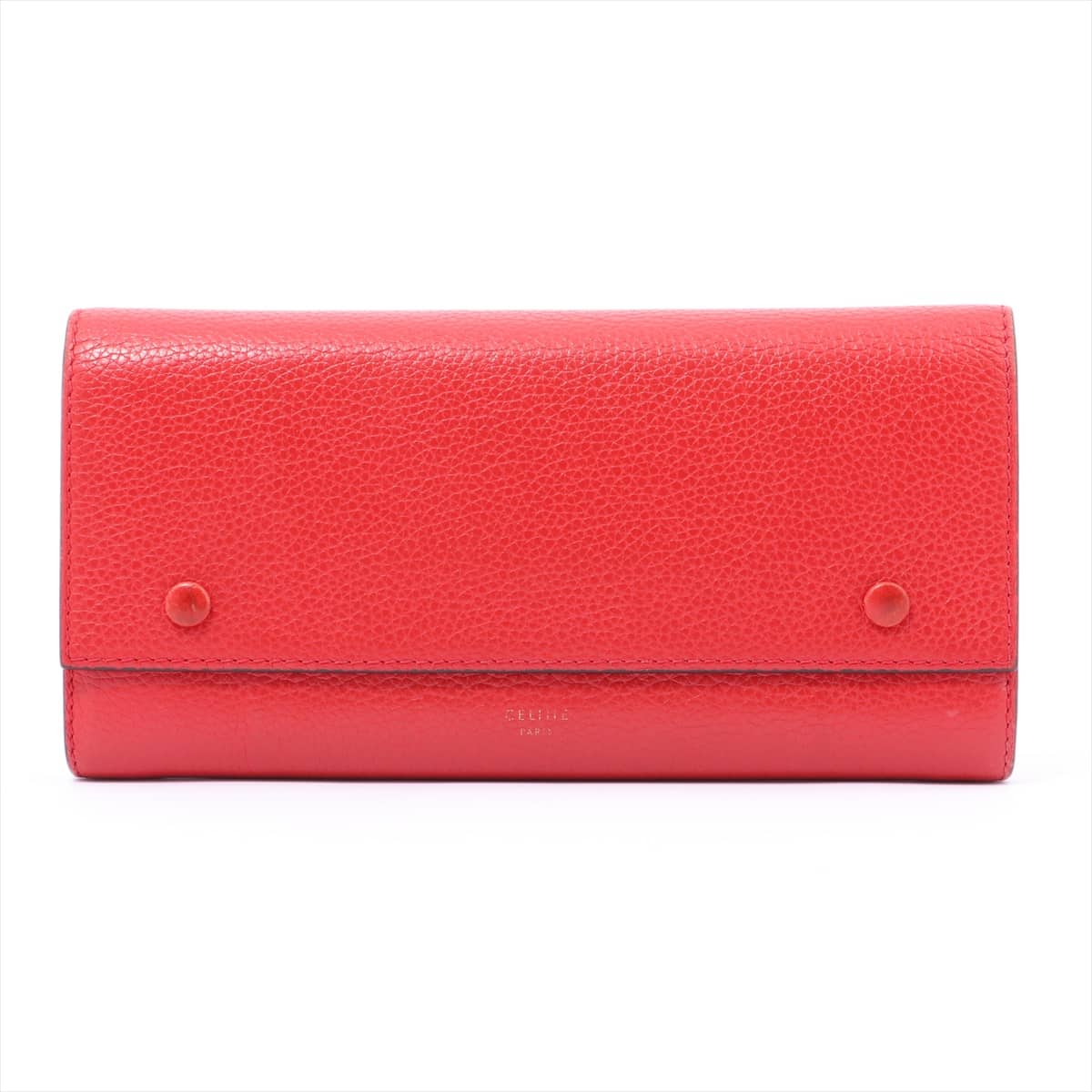 CELINE Large Flap Multi Function Leather Wallet Red