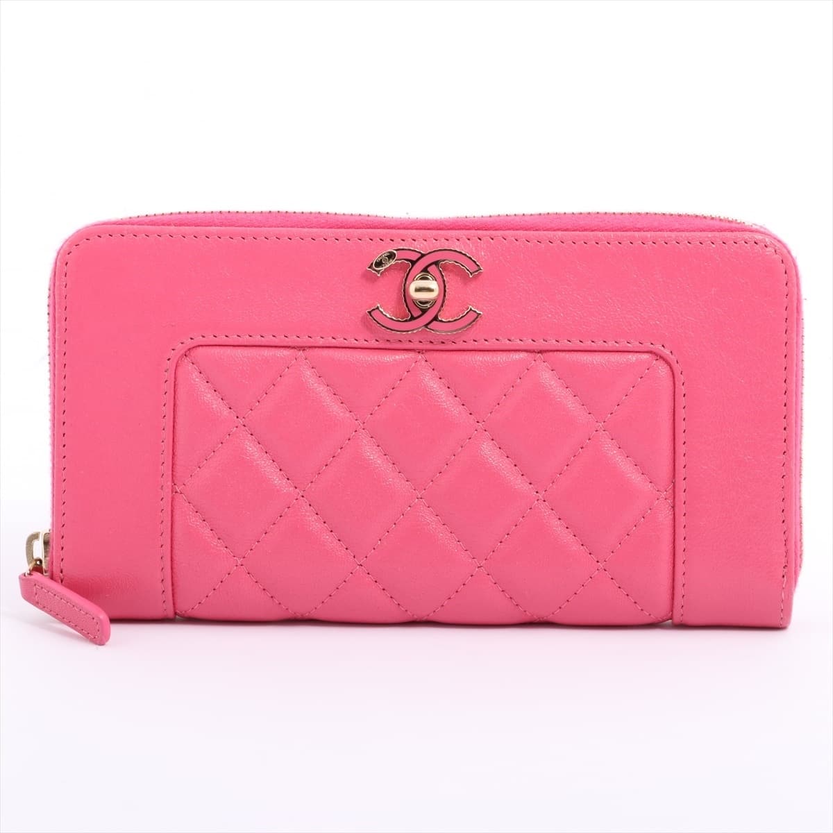 Chanel Mademoiselle Lambskin Round-Zip-Wallet Pink Gold Metal fittings 30