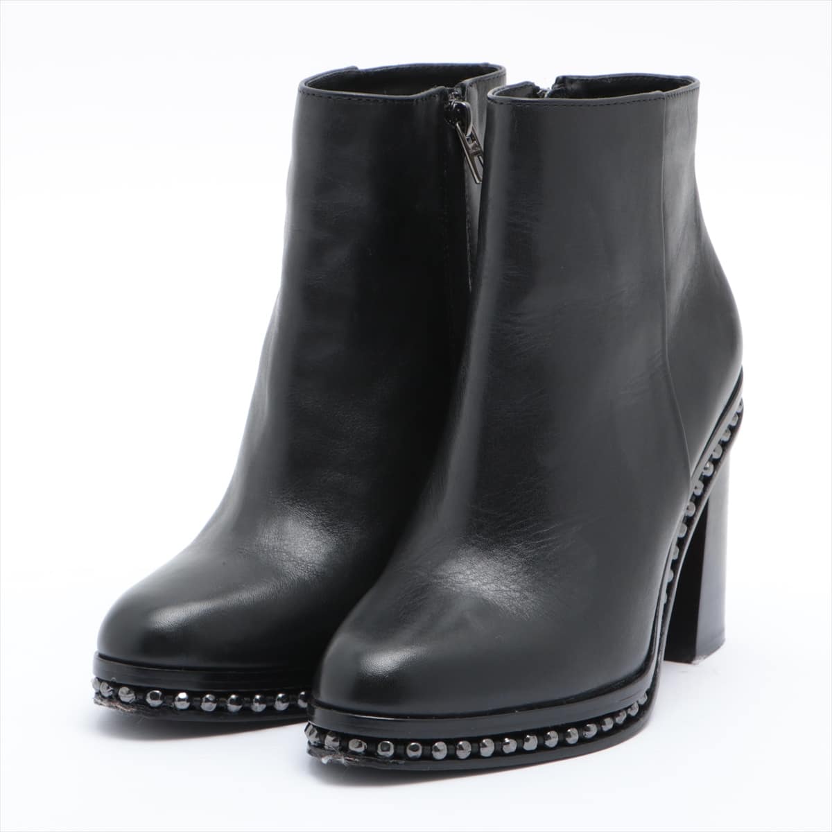 COACH Leather Boots 6.5 Ladies' Black JUSTINA BEAD CHAIN BOOTIE