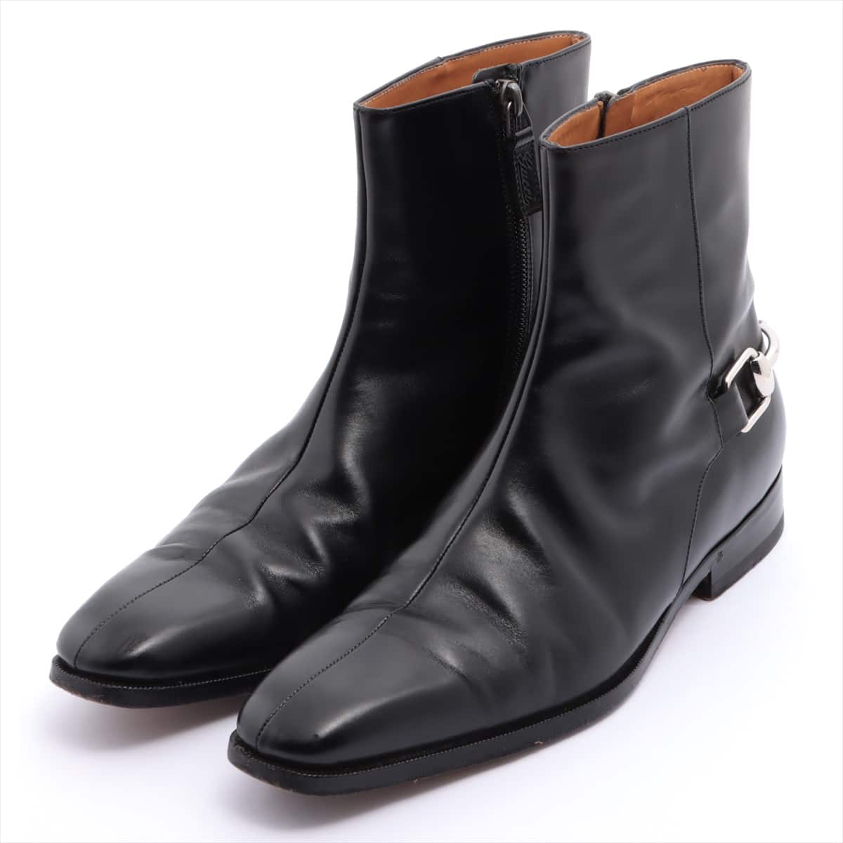 Gucci horse pit Leather Short Boots 38 Men's Black Side zip